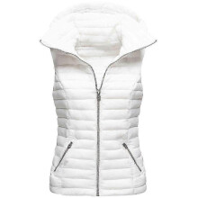 (L, WHITE) Vest Jacket Cotton Women's Sleeveless Cotton Jacket