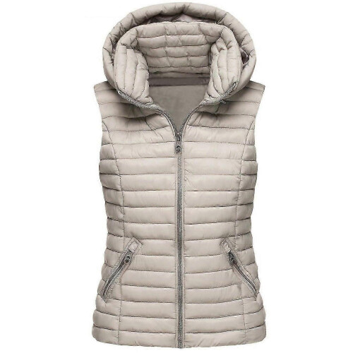 (M, khaki) Vest Jacket Cotton Women's Sleeveless Cotton Jacket