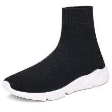(4.5, 7008black and white) High Top Men's Vulcanize Breathable Slip-on Sock Sneaker
