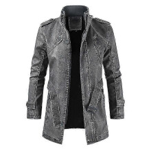 (2XL, DARK  GREY) Men Leather Coat Winter Long Leather Coat