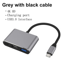 Dokovacia stanica USB C 3 v 1 s nabíjaním PD, 4K HDMI a USB 3.0 pre notebook a tablet, čierna a sivá