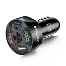 Univerzálna 4-portová USB nabíjačka do auta, čierna, 7A 48W, Quick Charge 3.0, kompaktný rýchlonabíjací adaptér