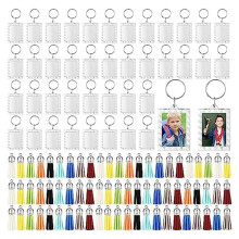 Schlüsselanhänger Aus Acryl mit Fotorahmen und Quasten, Anhänger, Fotoeinsatz, Schlüsselanhänger, Transparenter Rahmen, Blanko für DIY-Spitze