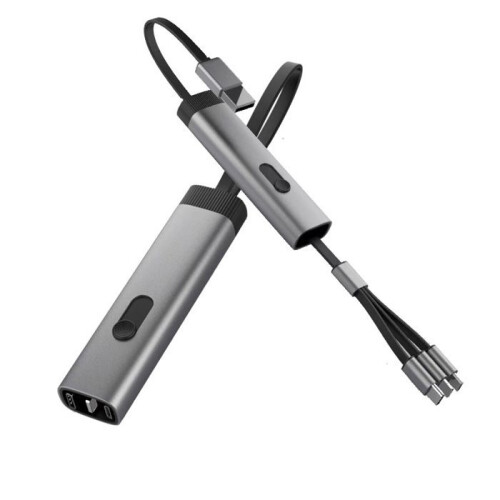 3 in 1 Retractable Charging Cable 3A Lightning USB C Micro USB Tangle Free Durable Black