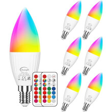 E14 5W RGBW LED Bulbs with Wireless Remote, Dimmable Color Changing, 6 Pack, Cool White 5700K
