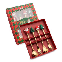 Juego de Vajilla de Regalo de Navidad Juego de Cuchara y Tenedor Cuchara de Postre Tenedor de Fruta Cuchara de Café Juego de Vajilla B