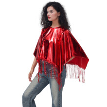 Metallic draad franje capelet voor vrouwen-rood