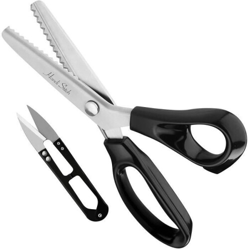 Pinking Shears Sewing Scissors with Thread Cutter, 22.86 cm Total Length, Black Handles, Sharp Zigzag Blades for Fabric
