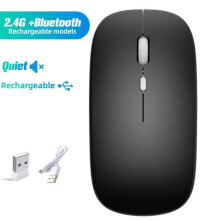 Mouse sem fio Bluetooth, silencioso, recarregável, ergonômico, preto, para uso em laptops e desktops.
