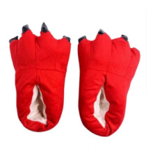 (25 to 34 for kids, Shoes) Red Animal Paw Slippers for Adults Kids, Cute Monster Claw Slippers, Cartoon Soft Plush Warm Home Slippers