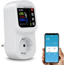 WiFi Energy Monitoring Plug Meter with LCD Display for Power Consumption Tracking, White