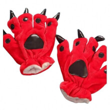 (35 to 39, Gloves) Red Animal Paw Slippers for Adults Kids, Cute Monster Claw Slippers, Cartoon Soft Plush Warm Home Slippers