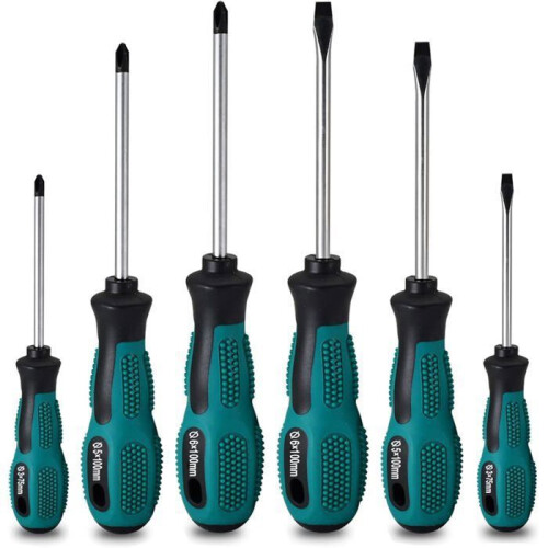 6-Piece Magnetic Screwdriver Set, Chrome Vanadium, 3 Flat Head and 3 Phillips Screwdrivers, Durable Hand Tools
