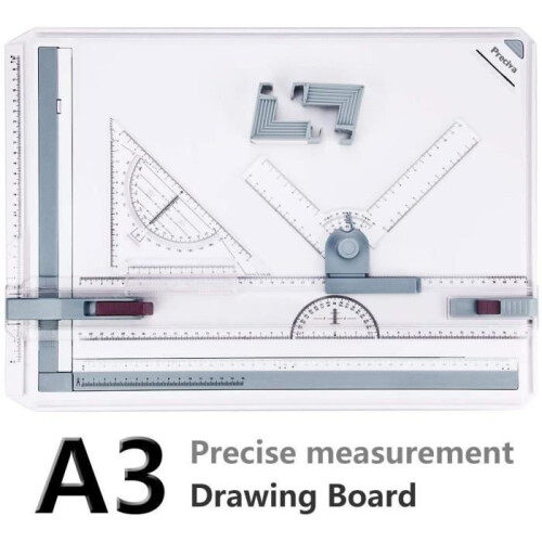 A3 Drawing Board with Parallel Motion, Adjustable Angle, Metric Scale 51 x 36.5 cm for Drafting