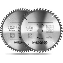2 Pack 250 x 30 mm Circular Saw Blades, TCT Carbide Metal Cutting Blades 48T and 60T for Woodworking