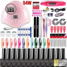 (54w led lamp12color) Nail Set With 120/54W UV Led lamp manicure set tools 18/12/10 Colors Nail Gel Polish Set