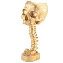 Resin Skull Planter & Spine Stand Set, Polyresin Skulls Pot, Halloween Decoration Retro Human Skull  Flower, Gold