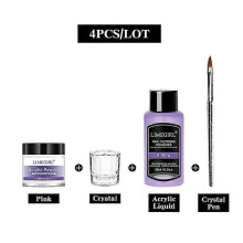 (Black) Nail Acrylic Powder Gel Polish Set Crystal Kit With Nail Brush File Nails Manicure Set