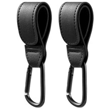 2 Pack Stroller Hooks with Carabiner Clips, Durable Pushchair Hanging Accessories, Black