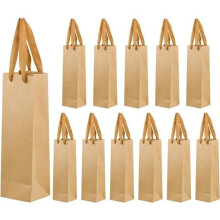 12 Kraft Paper Wine Bottle Gift Bags, Durable Brown Bottles Packaging Sleeves for Parties and Gifts