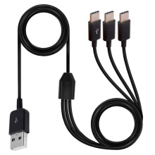 Cabo divisor USB 2.0 A macho para 3 USB C macho, cabo adaptador de carregamento de 1,5 m, cabo preto durável
