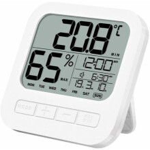 LCD Digital Alarm Clock with Temperature and Humidity Display, Electronic Home Desk Clock for Bedroom and Living Room