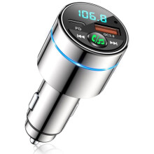 Transmissor FM Bluetooth, Bluetooth 5.3, PD 30W Tipo C, QC3.0 18W, Adaptador de Carregador de Carro Totalmente Metálico