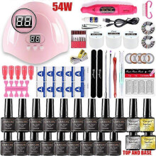(54w 18 colors) Nail Set UV LED Lamp Dryer With 18/12/10pcs Nail Gel Polish Kit Soak Off Manicure Set