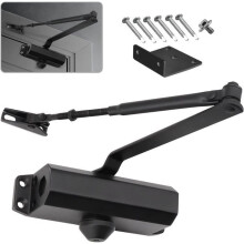 Adjustable Hydraulic Door Closer with Hold Open Device, Automatic Spring Door Closer, Black