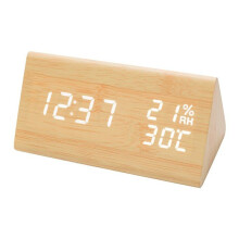 Digital Wooden Table Alarm Clock, Multiple Alarms, LED Display, Built-In Temperature Display