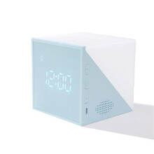 Smart Touch Voice Control LED Cube Digital Alarm Clock USB Desktop Table Clock Blue