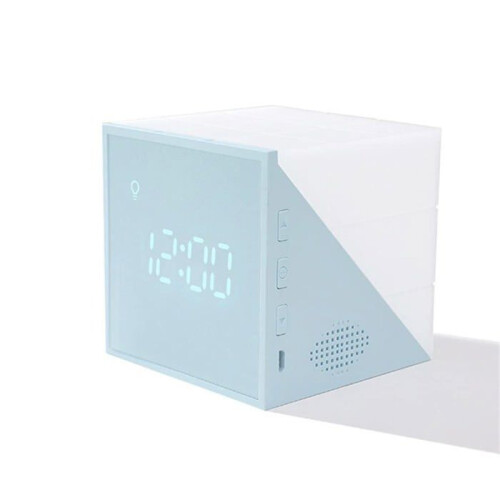 Smart Touch Voice Control LED Cube Digital Alarm Clock USB Desktop Table Clock Blue