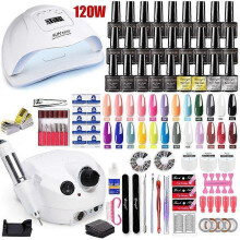 (120W-35000RMP-24 gel) Manicure Set With 120/75W/54W Led Nail Lamp Nail Set 35000RPM Nail drill Machine 30/24 Color