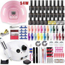 (54W-35000RMP-24 gel) Manicure Set With 120/75W/54W Led Nail Lamp Nail Set 35000RPM Nail drill Machine 30/24 Color
