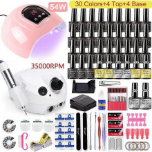 (Deep Blue) Manicure Set With 120/75W/54W Led Nail Lamp Nail Set 35000RPM Nail drill Machine 30/24 Color