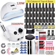 (120W-35000RMP-30 gel) Manicure Set With 120/75W/54W Led Nail Lamp Nail Set 35000RPM Nail drill Machine 30/24 Color
