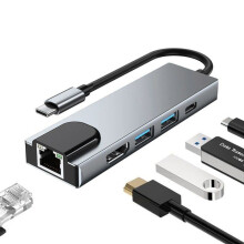 Estação de acoplamento USB-C 5 em 1, Adaptador Tipo C para HDMI, Ethernet RJ45, HDMI 4K, PD 100W, 2 portas USB 3.0