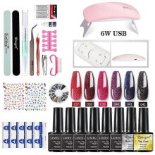 (Gold) Manicures Set UV LED Lamp Dryer With 12/6 pcs Nail Set Gel Polish Kit