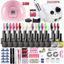 (54W-35000RMP-18 gel) Manicure Set With 120/75W/54W Led Nail Lamp Nail Set 35000RPM Nail drill Machine 30/24 Color