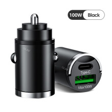 Caricabatterie da auto da 100 W con USB-C PD e USB-A QC3.0, dotato di 1 porta Type-C e 1 porta USB-A, adattatore per accendisigari a ricarica rapida.