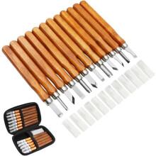 Set di 12 utensili per intaglio del legno, scalpelli professionali per la lavorazione del legno con manici e coperture protettive.