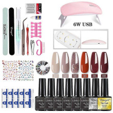 (6w Lamp-6pcs gel) Manicures Set UV LED Lamp Dryer With 12/6 pcs Nail Set Gel Polish Kit