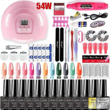(54w Lamp-12pcs gel) Manicures Set UV LED Lamp Dryer With 12/6 pcs Nail Set Gel Polish Kit