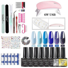 (Silver) Manicures Set UV LED Lamp Dryer With 12/6 pcs Nail Set Gel Polish Kit