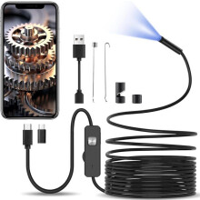 10 m puolijäykkä tarkastuskamera 8,0 mm:n C-tyypin endoskoopilla, 6 LEDillä, USB Android-puhelimelle