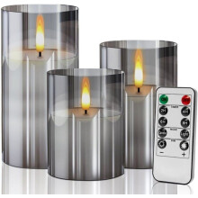 Set di 3 candele in vetro senza fiamma con effetto tremolante, telecomando, stoppino mobile, luce calda realistica, funzionamento a batteria.