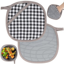 Paquete de 2 manoplas de horno resistentes al calor con bolsa de almacenamiento, agarraderas de cocina de silicona y algodón.
