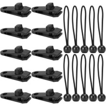 Set di 20 clip per tende e teloni, morsetti multifunzione per tendalino con 10 tenditori elastici in gomma.