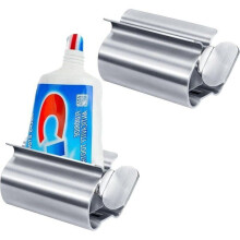 Set di 2 spremi dentifricio in acciaio inox con supporto, dispenser di dentifricio a parete per bagno, colore tubetto.