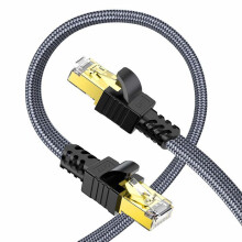 Litteä nailoninen Ethernet-kaapeli Cat 7 3m, RJ45 nopea 10Gbps 600MHz STP LAN-verkkokaapeli musta